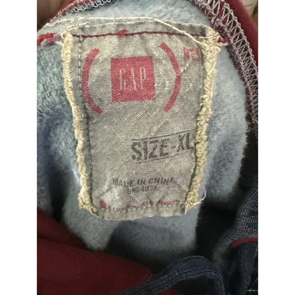 Vintage Gap x RED Hoodie Large Navy Distressed LS Fleece Lined Street Grunge Y2K - Picture 10 of 16
